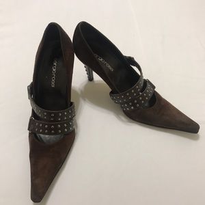 Sergio Rossi brown stud suede pumps size 6